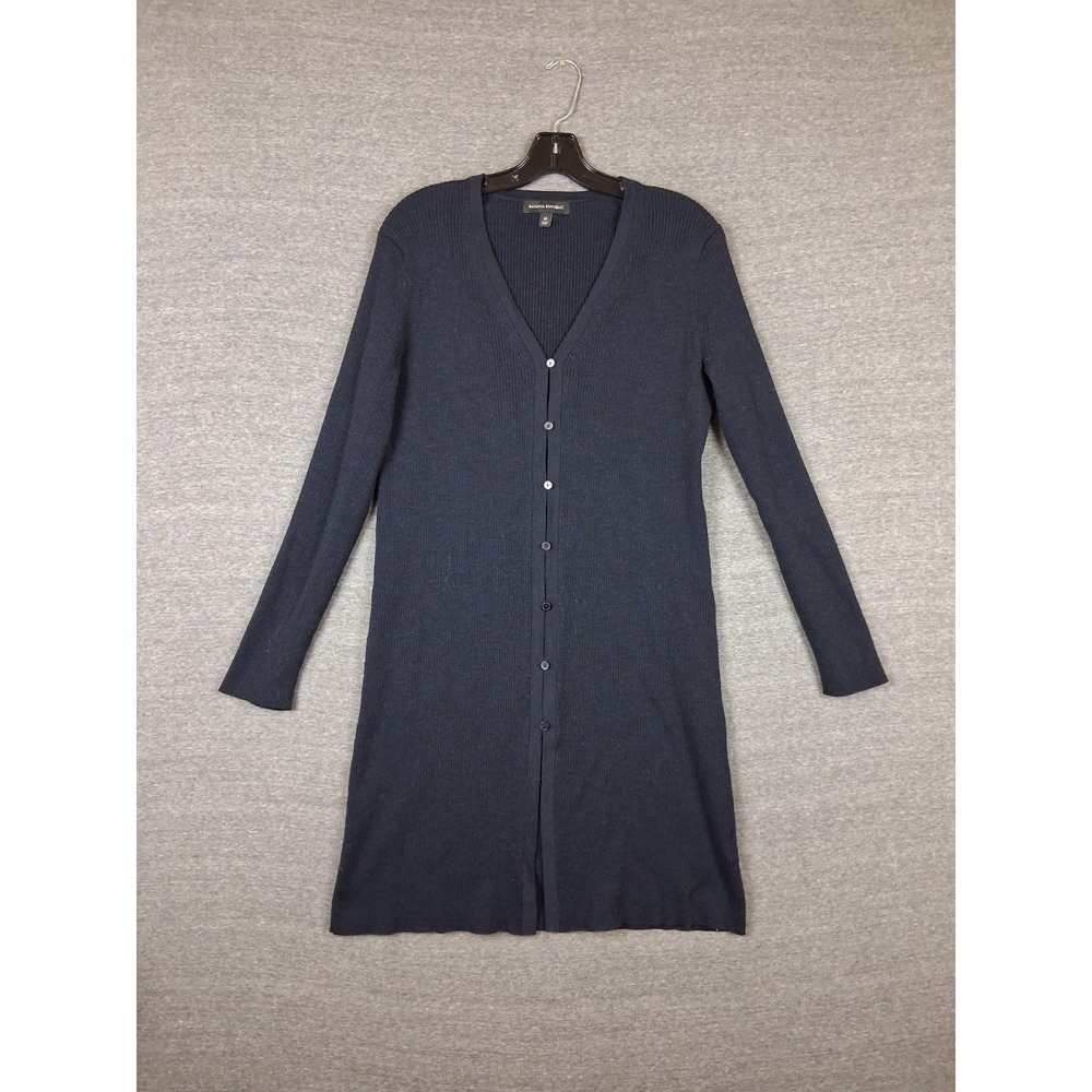 Banana Republic Womens Sweater M Blue Merino Wool Long Cardigan Quiet Luxury